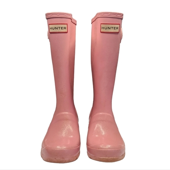 Hunter Light Pink Shimmer Tall Rain Boots Girls 3 - Picture 2 of 13